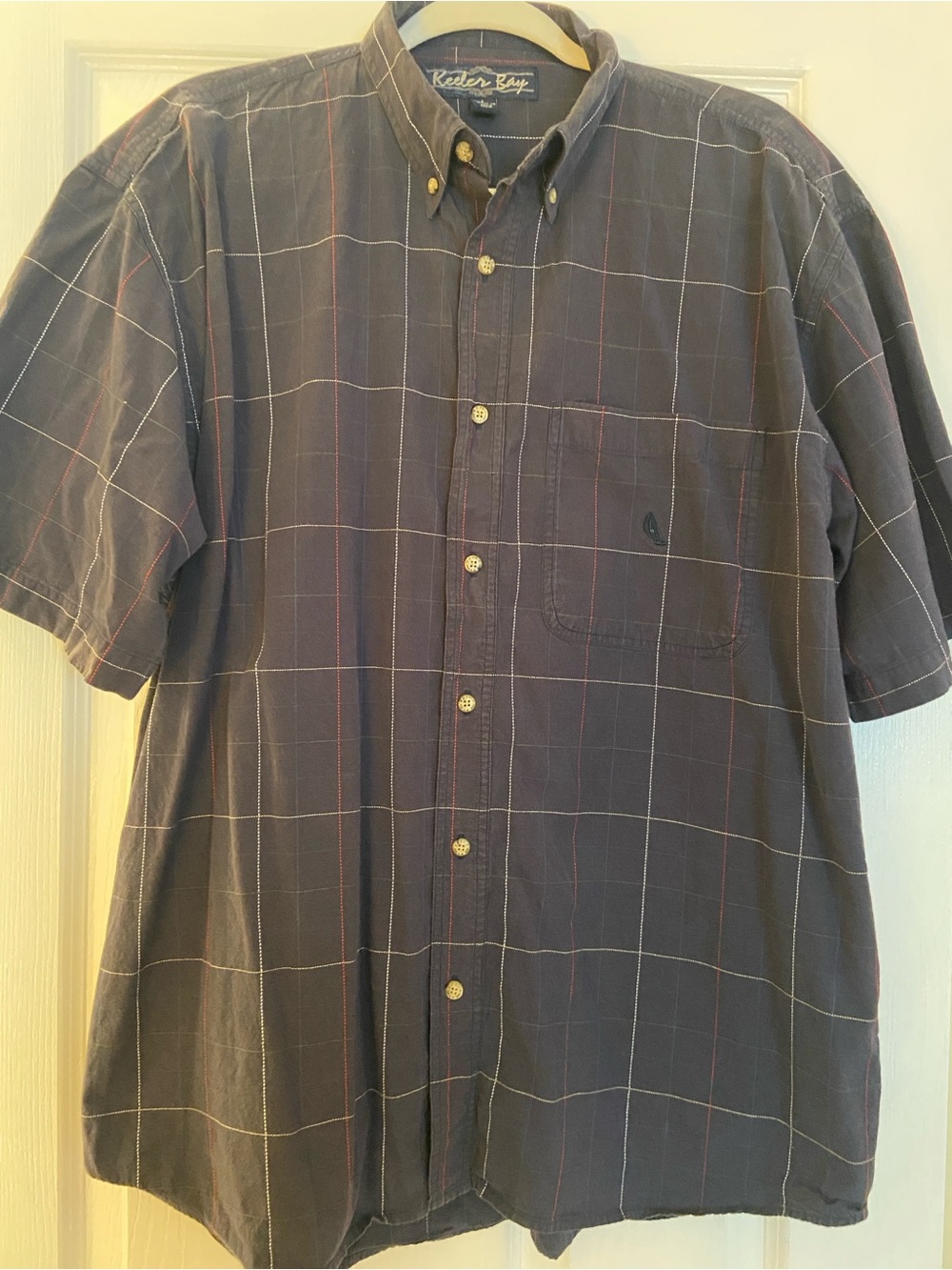 Men’s Short Sleeve Button-Down Shirt - Dark Blue Windowpane